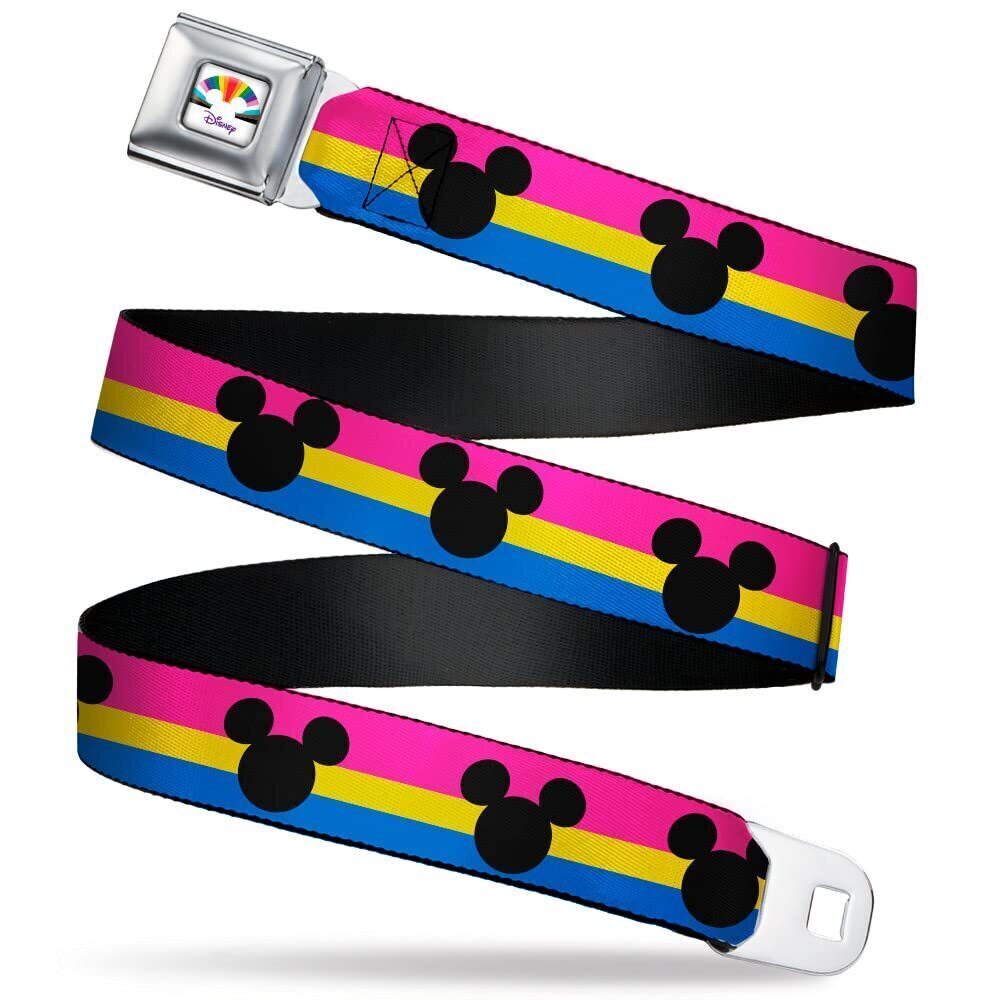 6872 Disney Belt, Seatbelt Buckle Belt, Mickey Mouse Ears Icon Pansexual